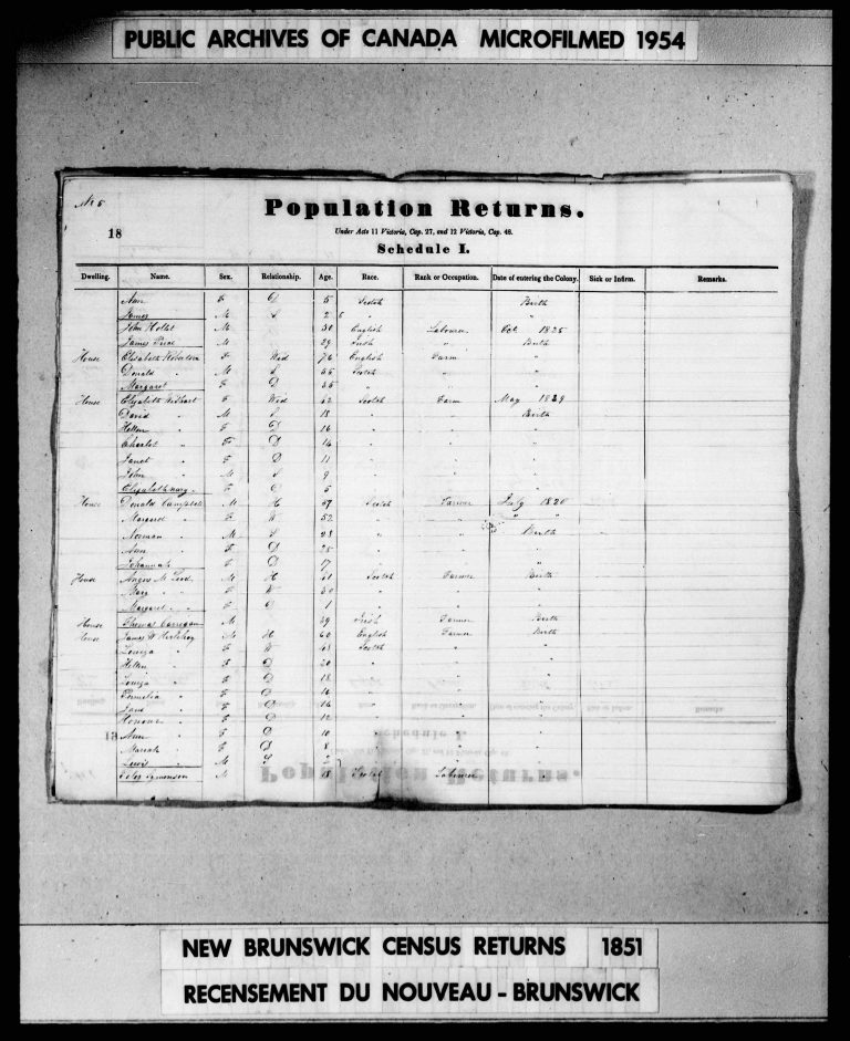 Government of Canada Library and Archives Census 1851 NB District Northumberland County 44a and 44b Alnwick